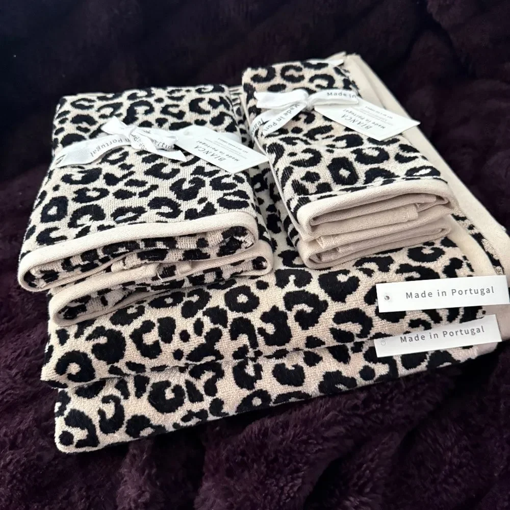 Bianca Portugal Leopard Towel Set 6pc Luxury Bath Hand Tip Towels reversable